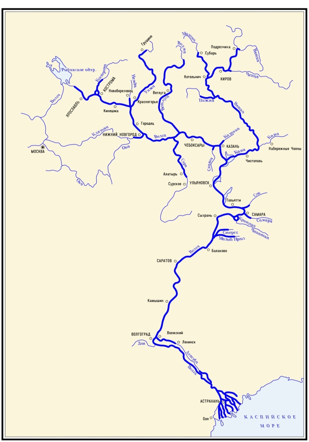 Карта московского бассейна внутренних водных путей